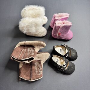 Baby Infant Shoes Fuzzy, eSpirit Sparkly Pink, Western Boots, Black Mary Janes